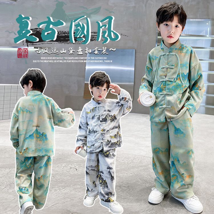 新品巴拉巴拉男童秋季中国风套装儿童复古国潮男孩春秋款古风中式