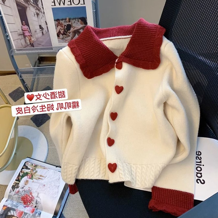 新品巴拉巴拉2023女大童早春新款复古韩版中大童娃娃领红色百搭针