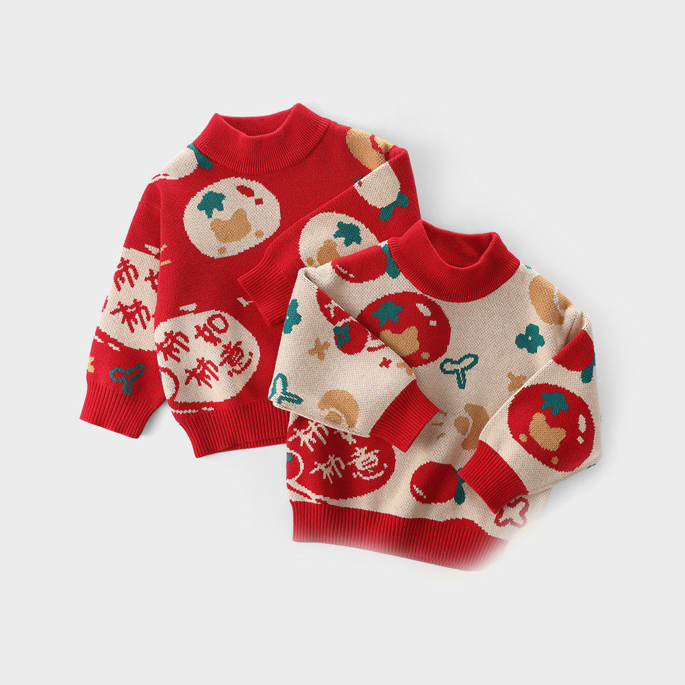 新品巴拉巴拉童装男女童毛衣秋冬款宝宝过年衣服红色针织衫宝宝套