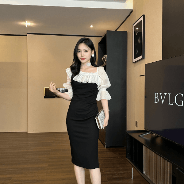 新款收腰显瘦2024春夏季高端原版女连衣裙时尚气质女款连衣裙9303