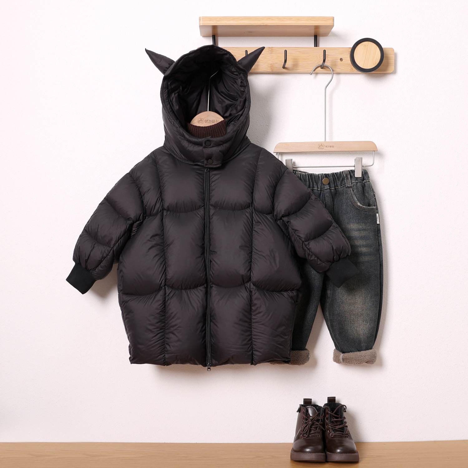 儿童羽绒服韩版长款带帽冬季洋气男女童小恶魔加厚冬装外套