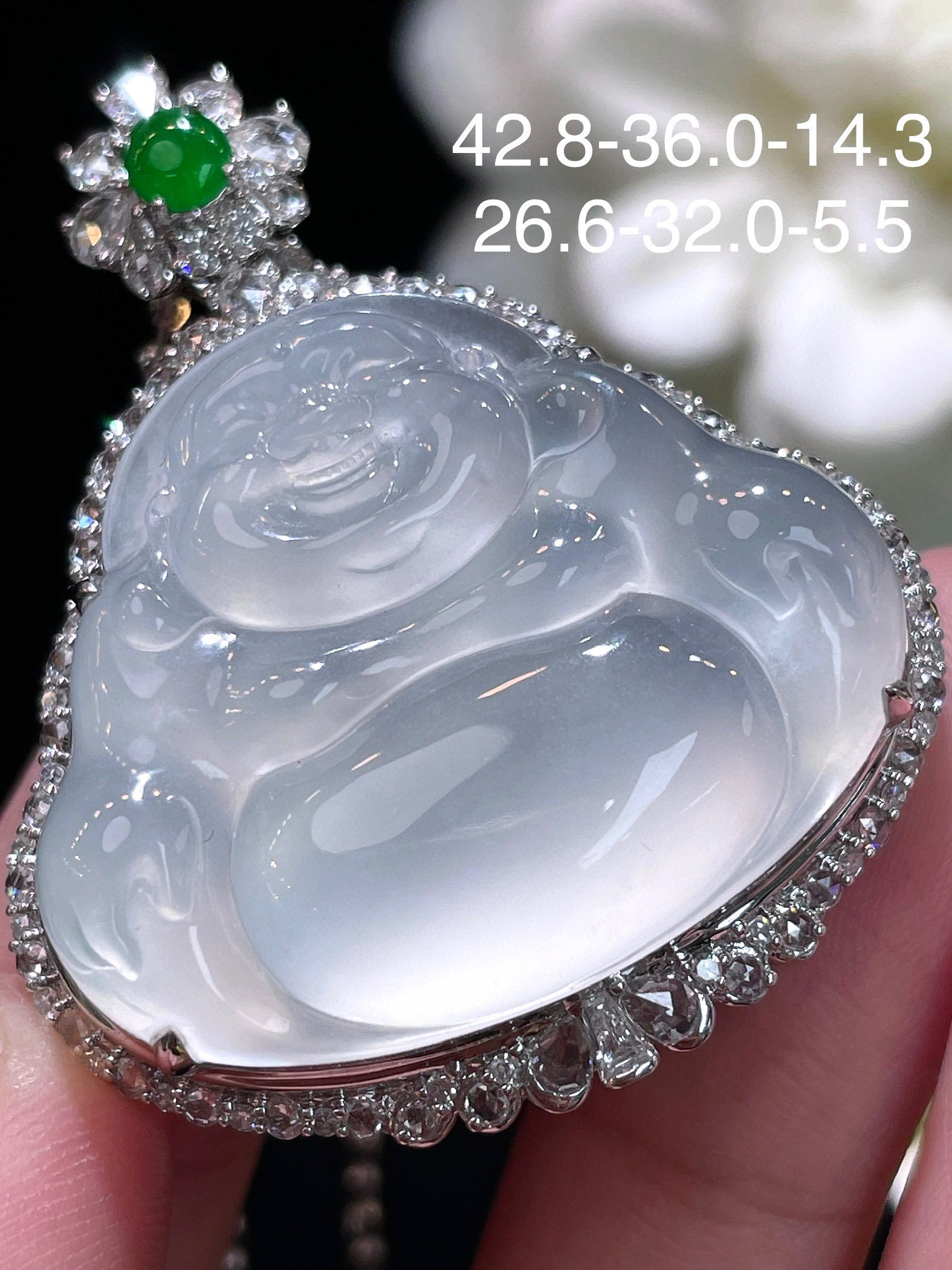 翠翠笙天然缅甸A货翡翠18k金南非真钻高冰起光起胶白冰佛公吊坠