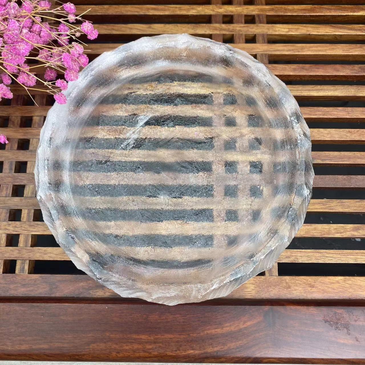 原矿工艺水晶茶盘杯垫手工创意圆形水晶茶道精美雕刻刻面