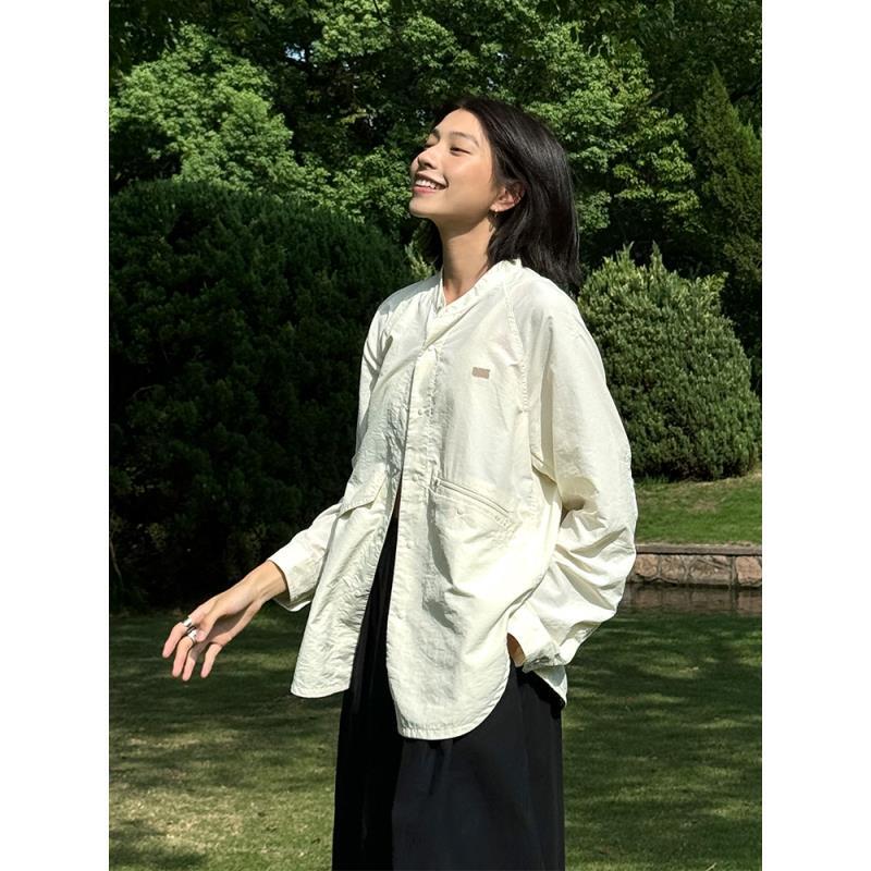 LNG春季女装户外运动欧若假日风百搭宽松设计感显瘦休闲长袖衬衫