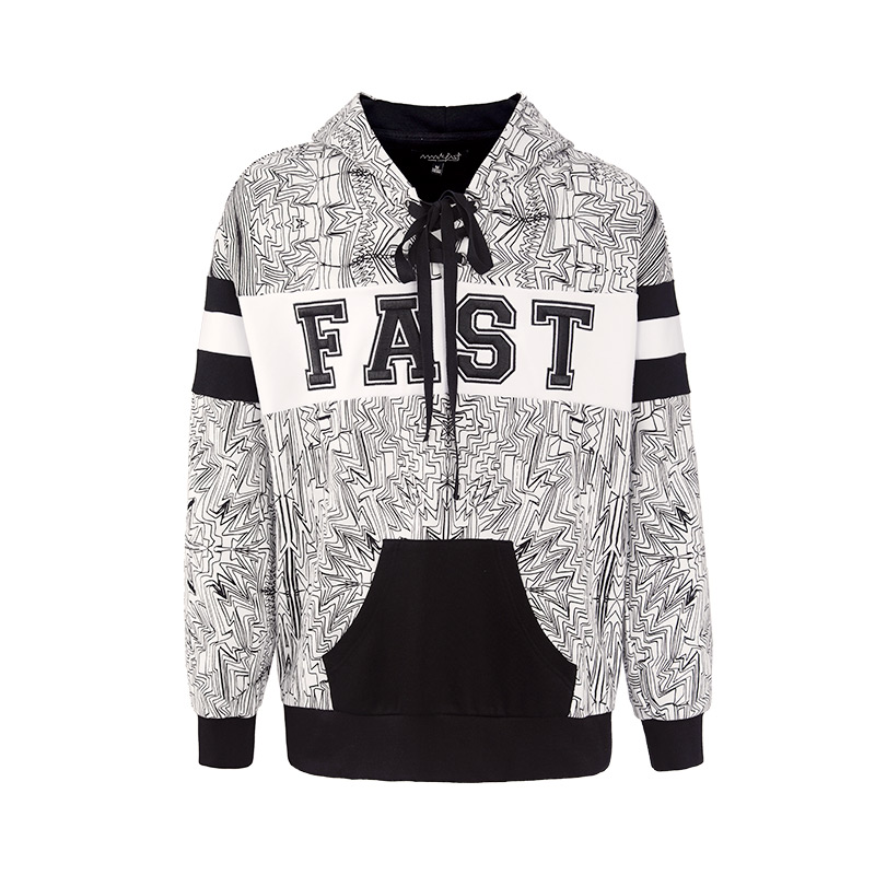 MARKFAST秀场同款印花卫衣迷幻心电手绘涂鸦街头上衣男M1BAM26050