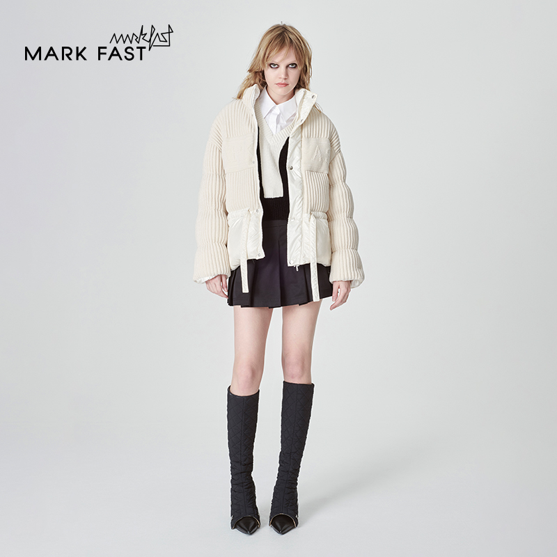 MARKFAST设计师品牌罗纹针织拼接羽绒服情侣款M1DHU96260