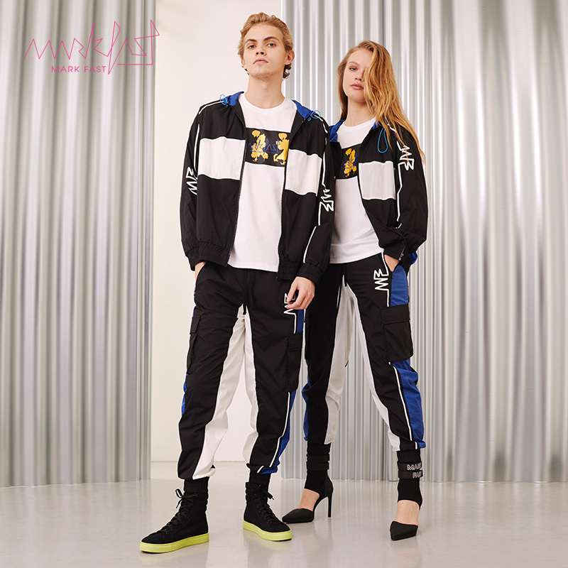 MARK FAST时尚潮酷 裤子M1BAW51160百搭拼接运动宽松休闲韩版