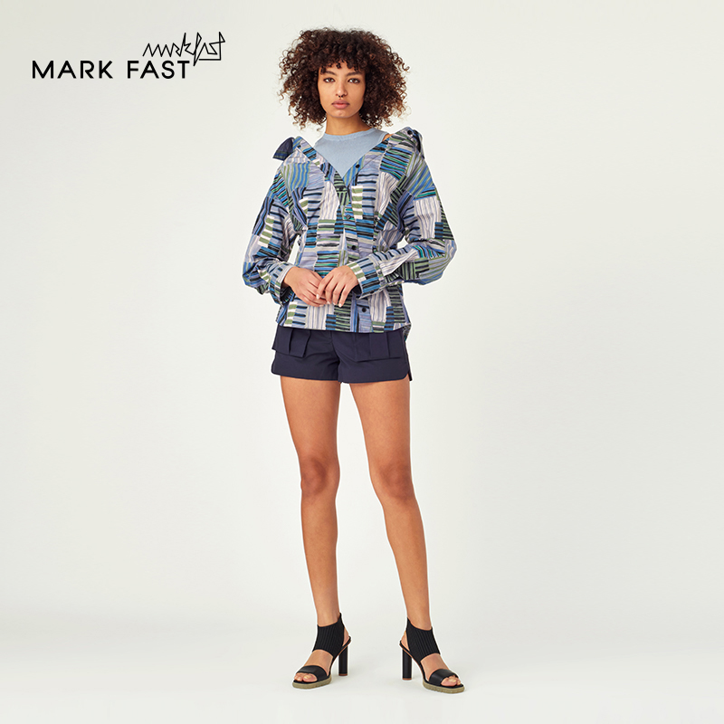 MARKFAST设计师品牌午夜蓝短裤女百搭休闲裤M1CAW58030