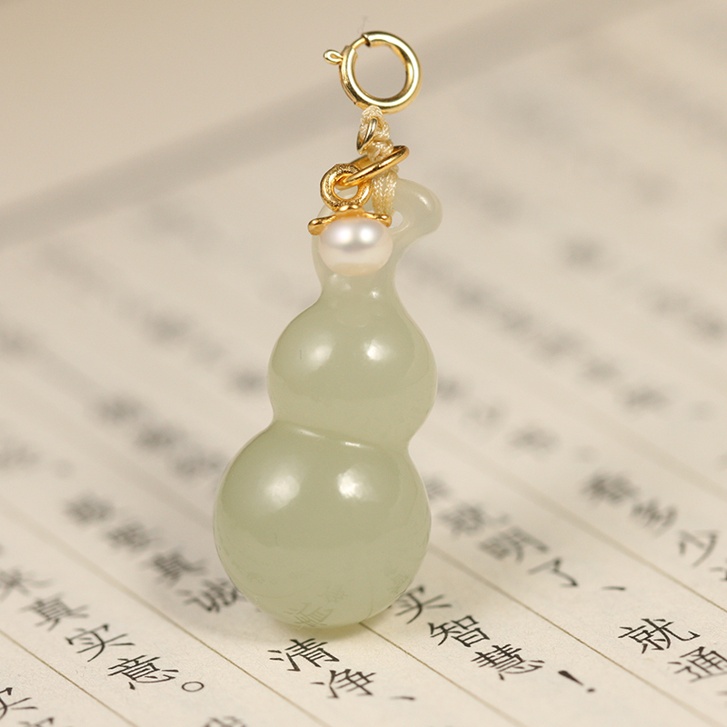 【叶叶珠宝】  638 G 和田晴水葫芦s925银镶嵌 挂件吊坠 26*12.7mm