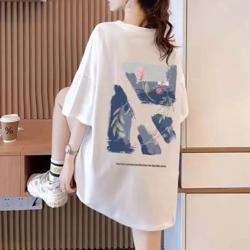 2025新款中长款显瘦宽松t恤女夏设计感遮肚子短袖棉欧货大版上衣