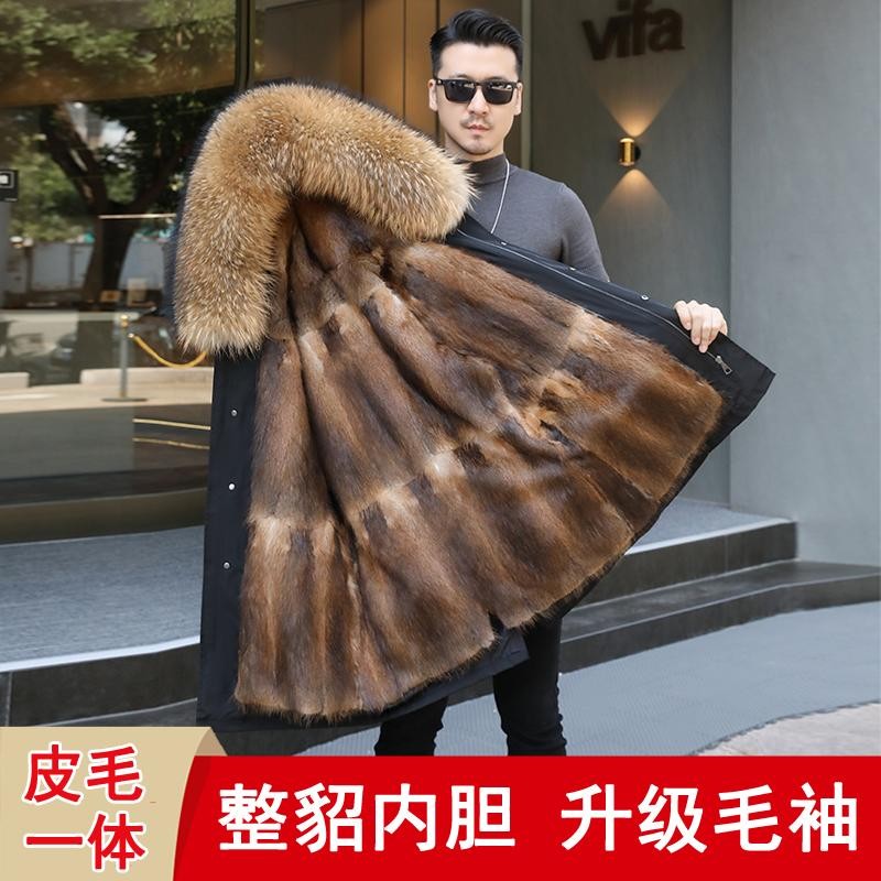 男款派克服2025冬季新款整皮青根貂内胆皮毛一体水貂长款皮草外套