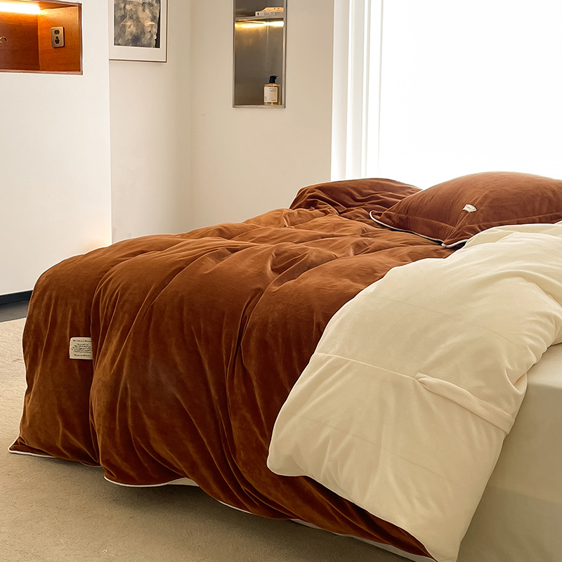 婴儿牛奶绒四件套冬季加厚双面珊瑚绒秋冬款加绒被套床上用品