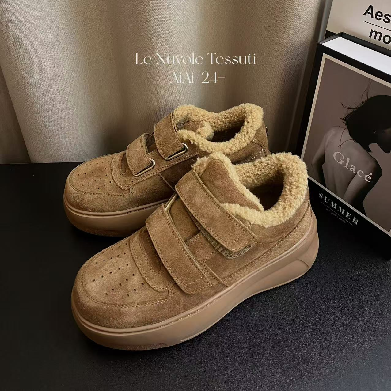 【孤品特价】秋冬魔术贴保暖女鞋加绒百搭休闲鞋 （24778-1）