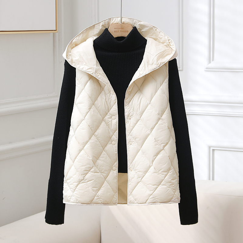 2025年新款秋冬轻薄羽绒女短款大衣内搭连帽背心白鸭绒连帽马夹