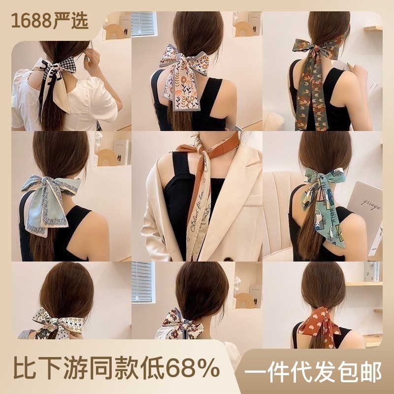 法式丝巾发带女绑发马尾森系外出蝴蝶结头饰冬季丝带发饰飘带头绳