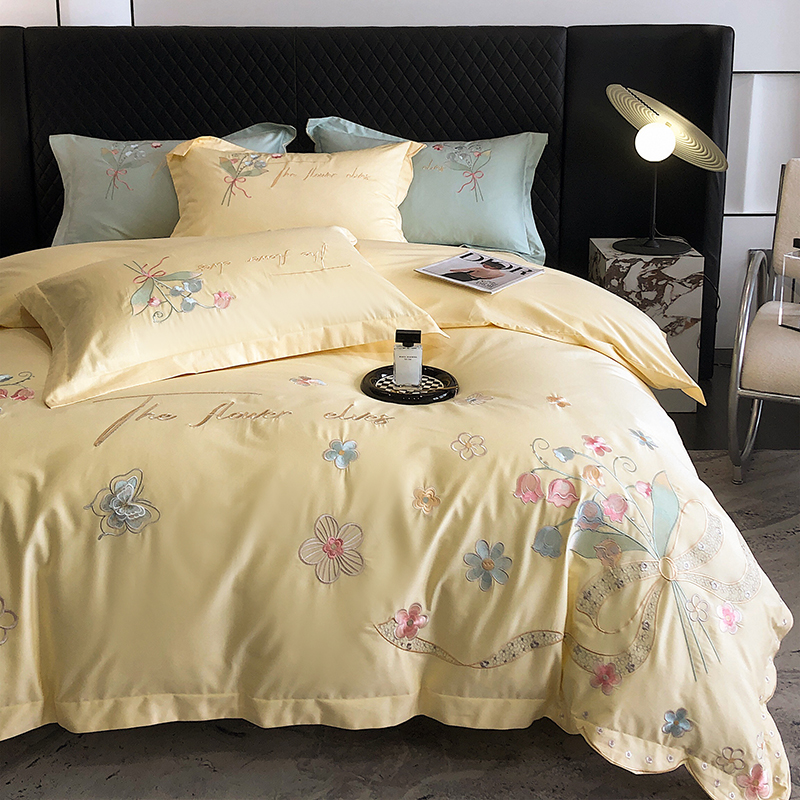 铃兰花语贡缎长绒棉刺绣小清新床上用品四件套