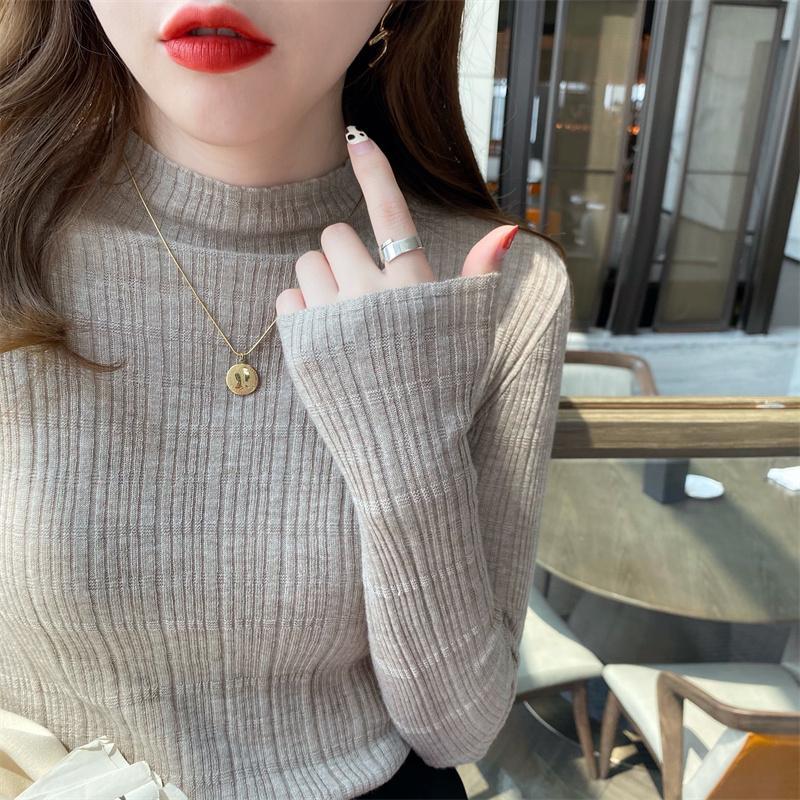 半高领针织打底衫女早秋薄款2023年秋季新款修身毛衣内搭洋气上衣