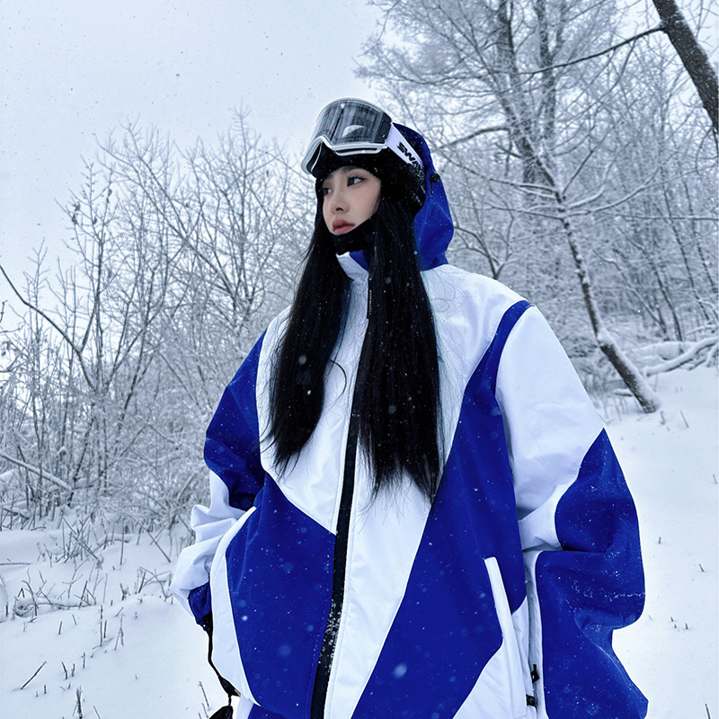 青花防风情侣款套装防水保暖耐磨滑雪服冬季加绒加厚宽松透气运动