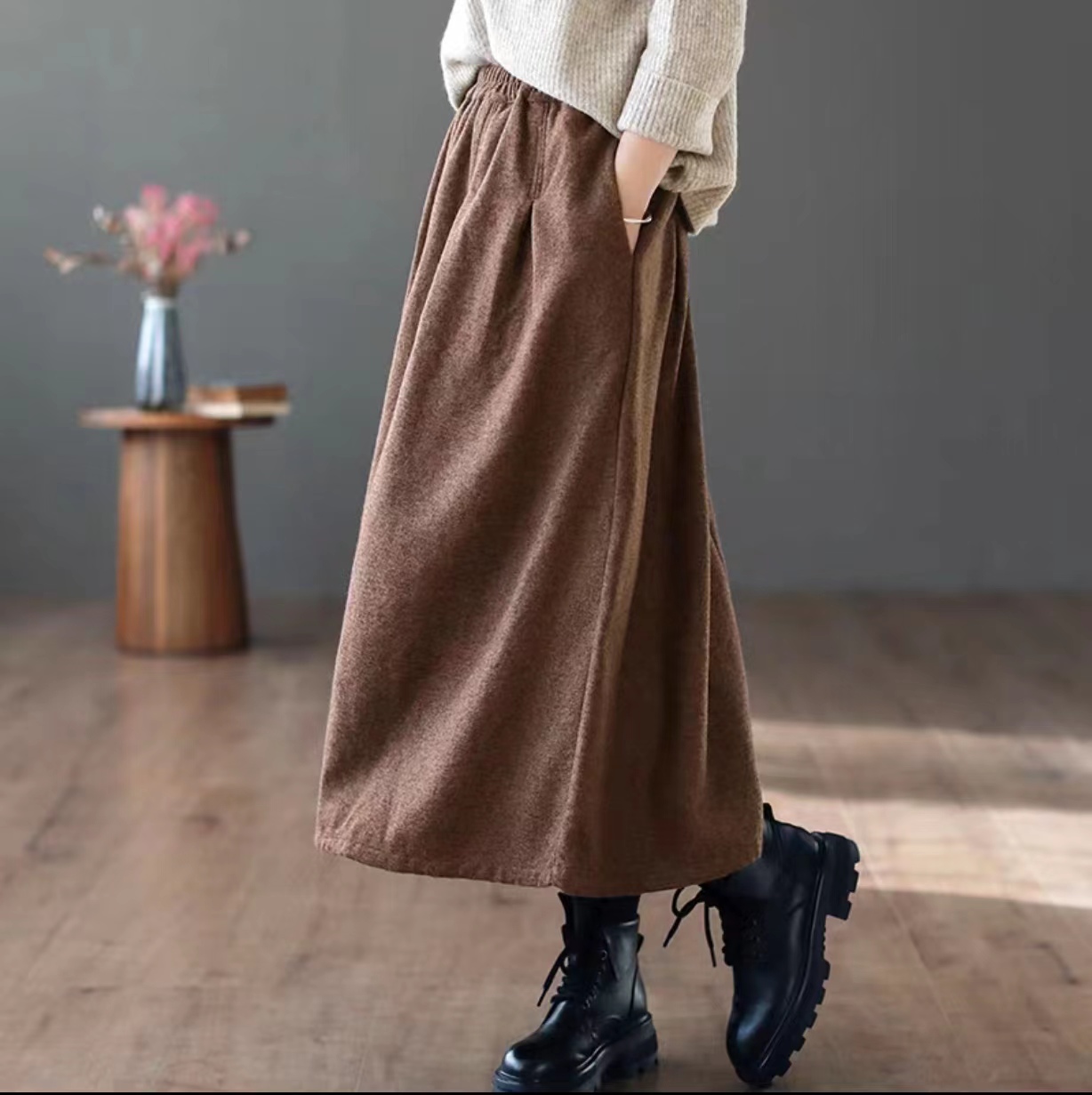 文艺毛呢半身裙秋冬款百搭