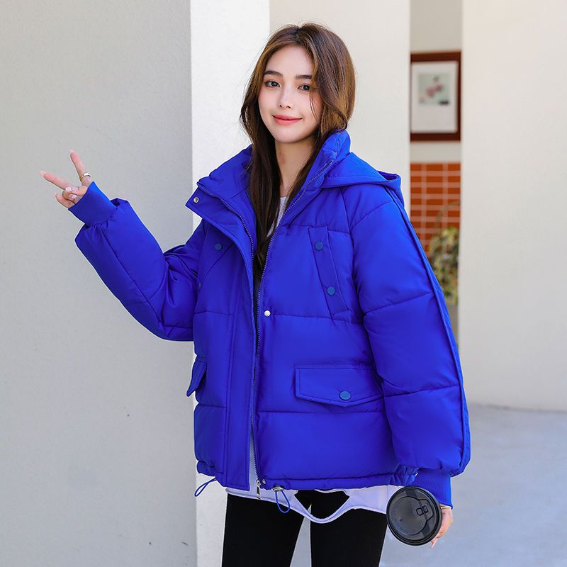 克莱因蓝新款面包服短款加绒棉服女韩版宽松秋冬季外套加厚棉袄