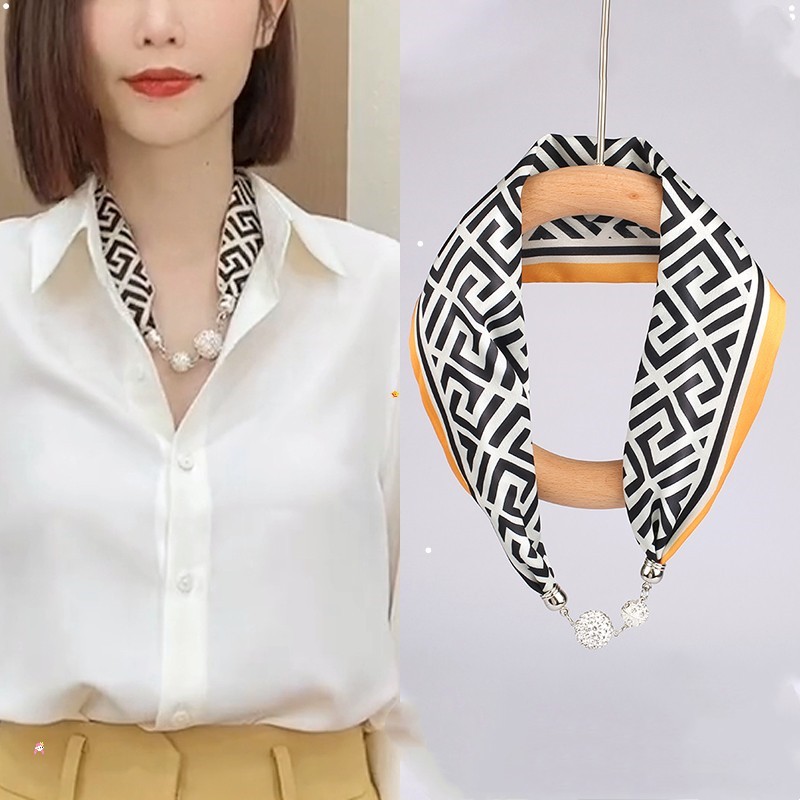 创意项链式磁吸扣丝巾女爆款护颈带小围巾脖子发带锁骨链围脖2023