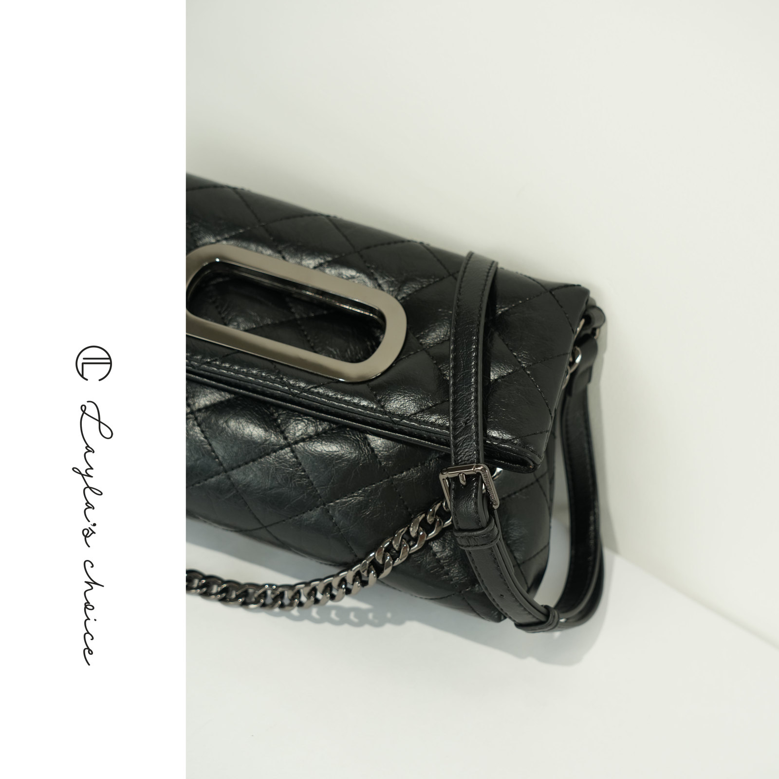 设计师款今年秋冬新款手提包黑色菱格纹