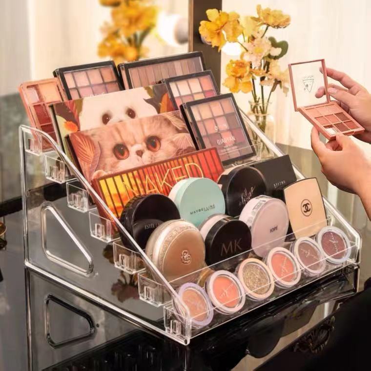 眼影盘收纳盒气垫粉饼展示塑料整理桌面美甲口红彩妆化妆品置物架