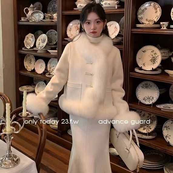 雪中飞2023秋冬季新款小香风羽绒服外套白鸭绒内胆仿皮草狐狸毛
