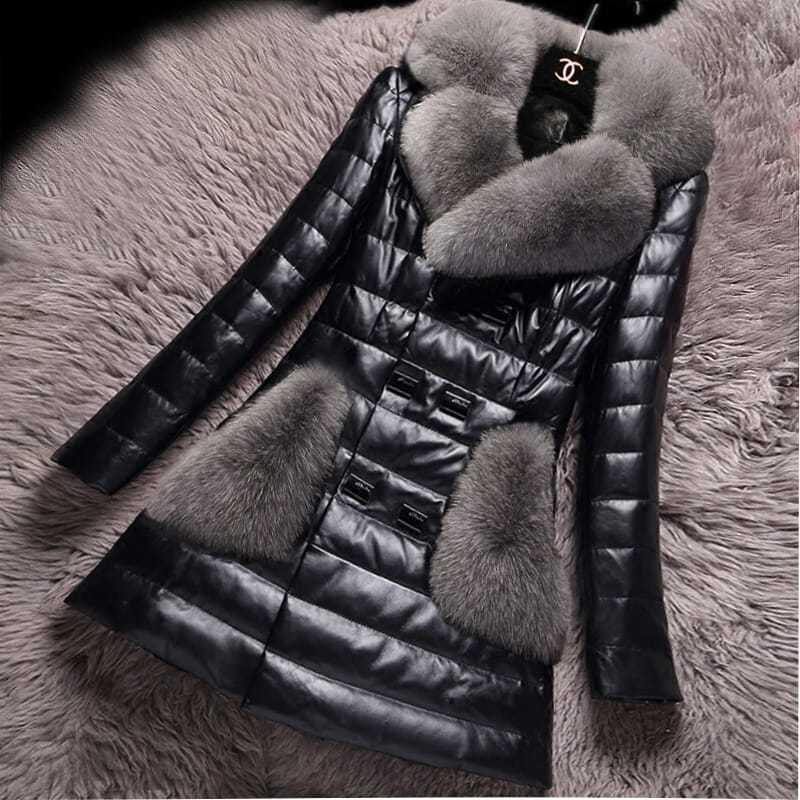 雪中飞皮衣服女新款2020冬季修身仿狐狸毛领中长款海宁皮草外套韩