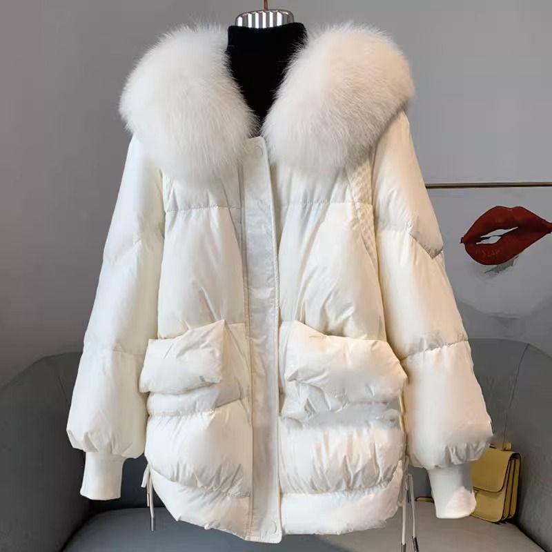 雪中飞2023冬新款羽绒服女中长款韩版大毛领休闲时尚百搭加厚白鸭