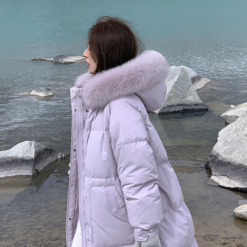 雪中飞反季2022羽绒服女韩版白鸭绒冬季中长款狐狸毛领时尚潮流保
