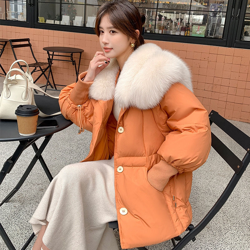 雪中飞鸭绒羽绒服女款2023年新款中长款狐狸毛领小众设计感加厚冬