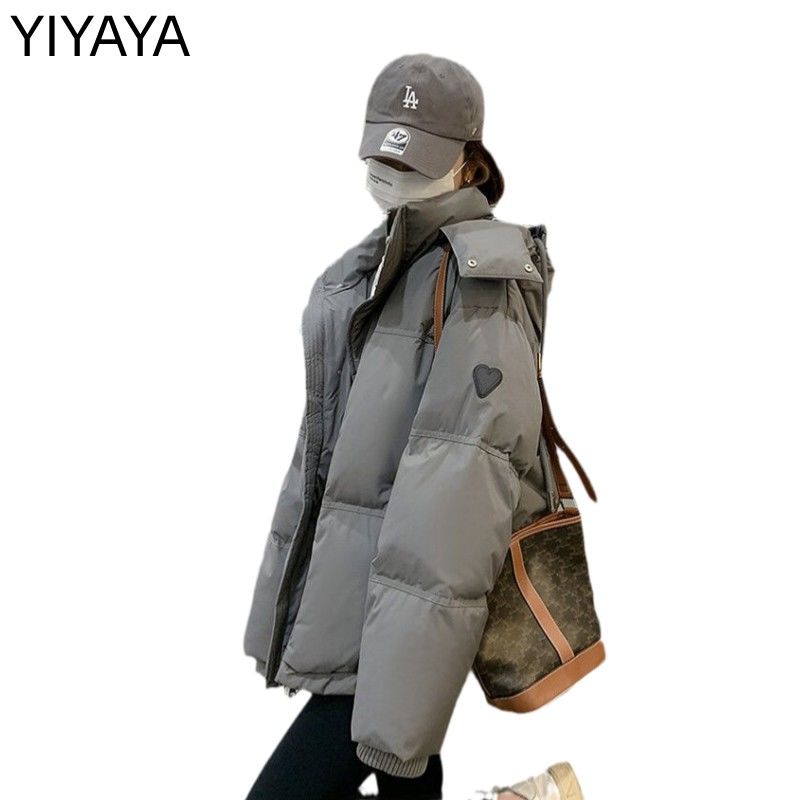 雪中飞2023年新款灰色爱心羽绒服女短款情侣白鸭绒面包服反季外套