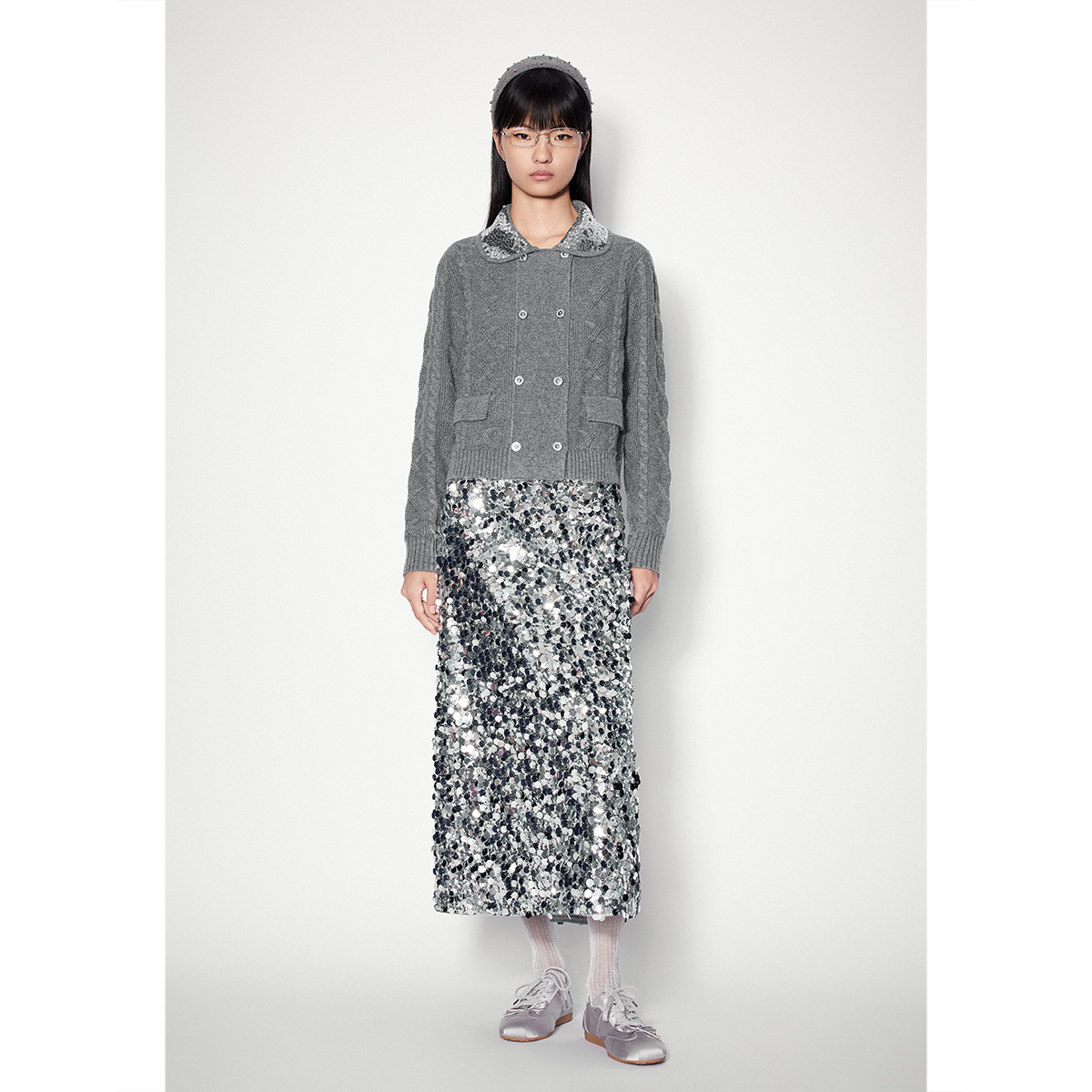 SALT.P可颜冬季新款格雷系细闪珠片肌理感毛衫AC34506330