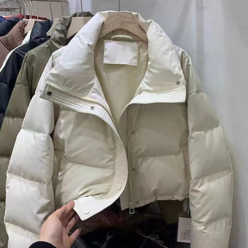 免洗PU皮羽绒服女冬季加厚保暖面包服韩版立领气质短款减龄轻奢