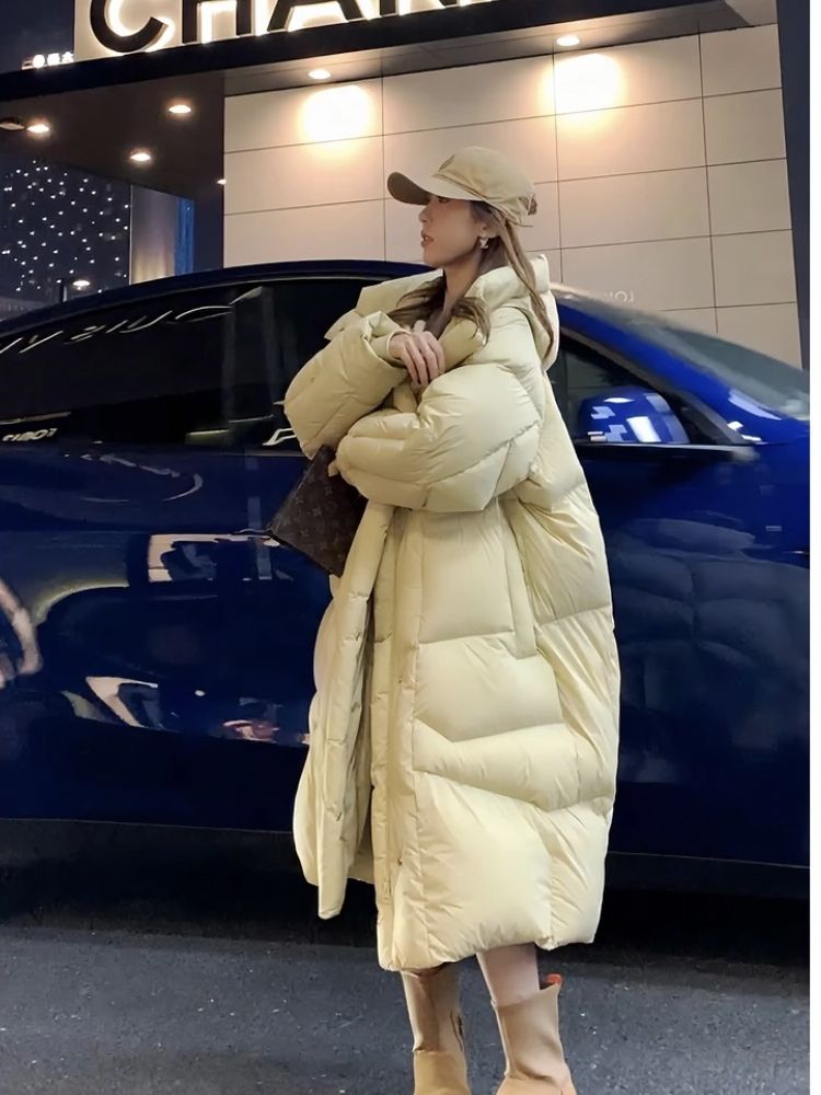 加厚连帽羽绒服女冬季2024新款网红韩版长款过膝宽松百搭保暖外套