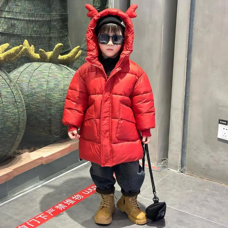 巴拉巴拉恩龙年过年服男童中长款连帽棉服冬季儿童喜庆拜年服男宝