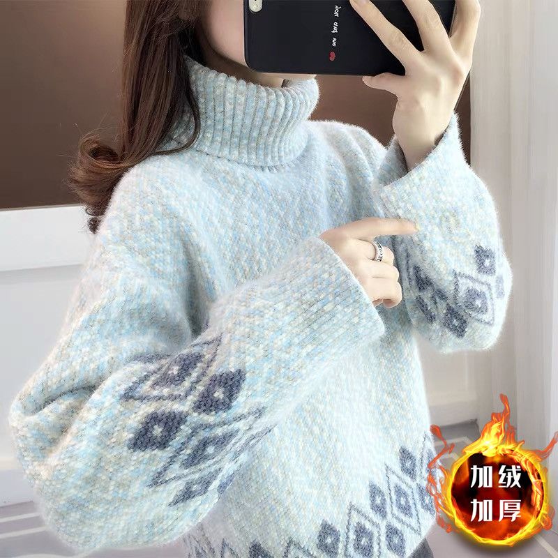 G2023冬季新款高领加厚加绒雪尼尔仿水貂绒毛衣女套头针织衫打底