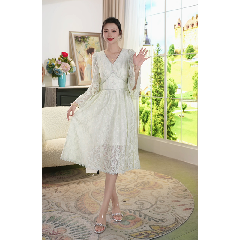 2025碎花收腰气质修身清爽配色显瘦性感轻奢连衣裙8231683