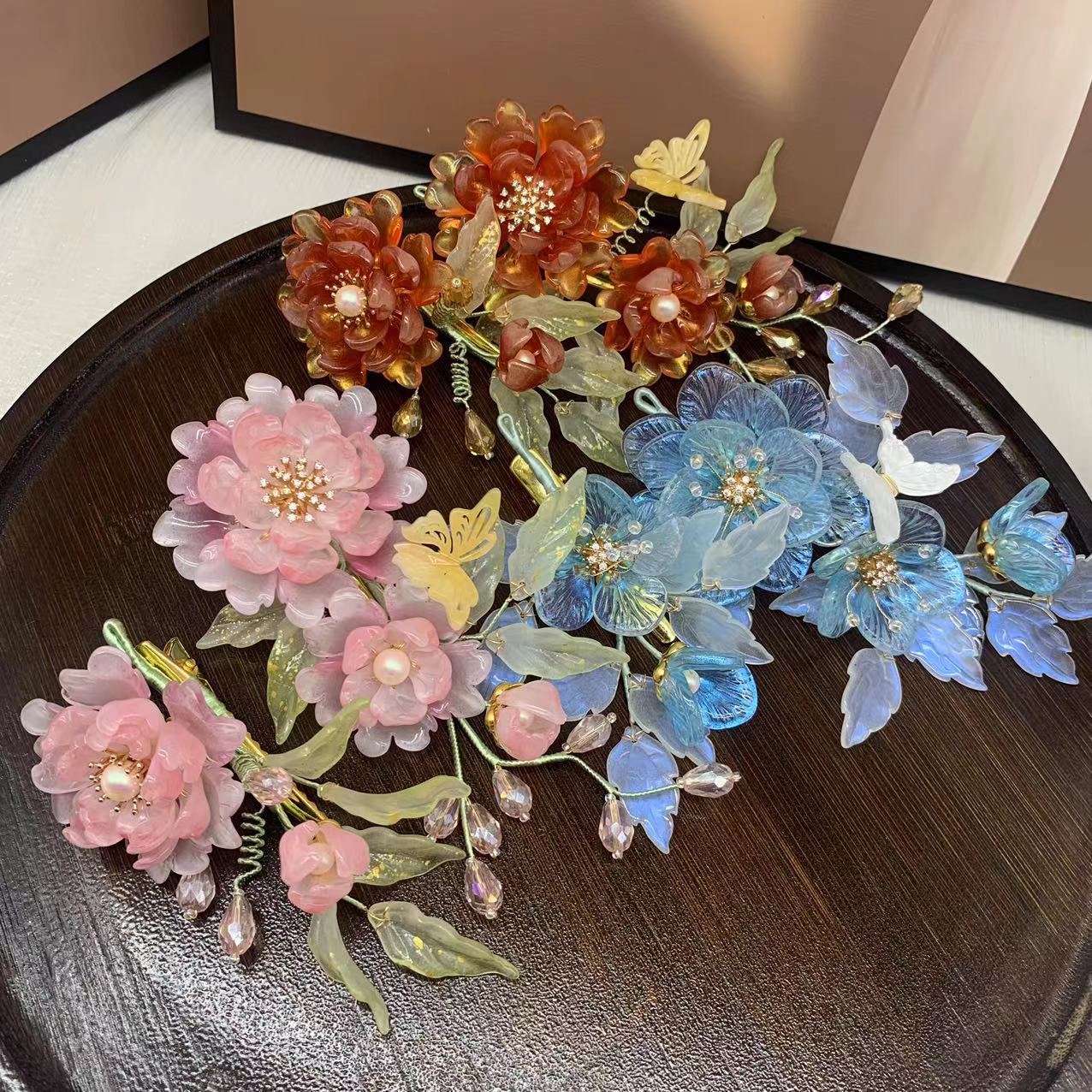 古风舞蹈服配饰 汉服发饰 琉璃牡丹发簪