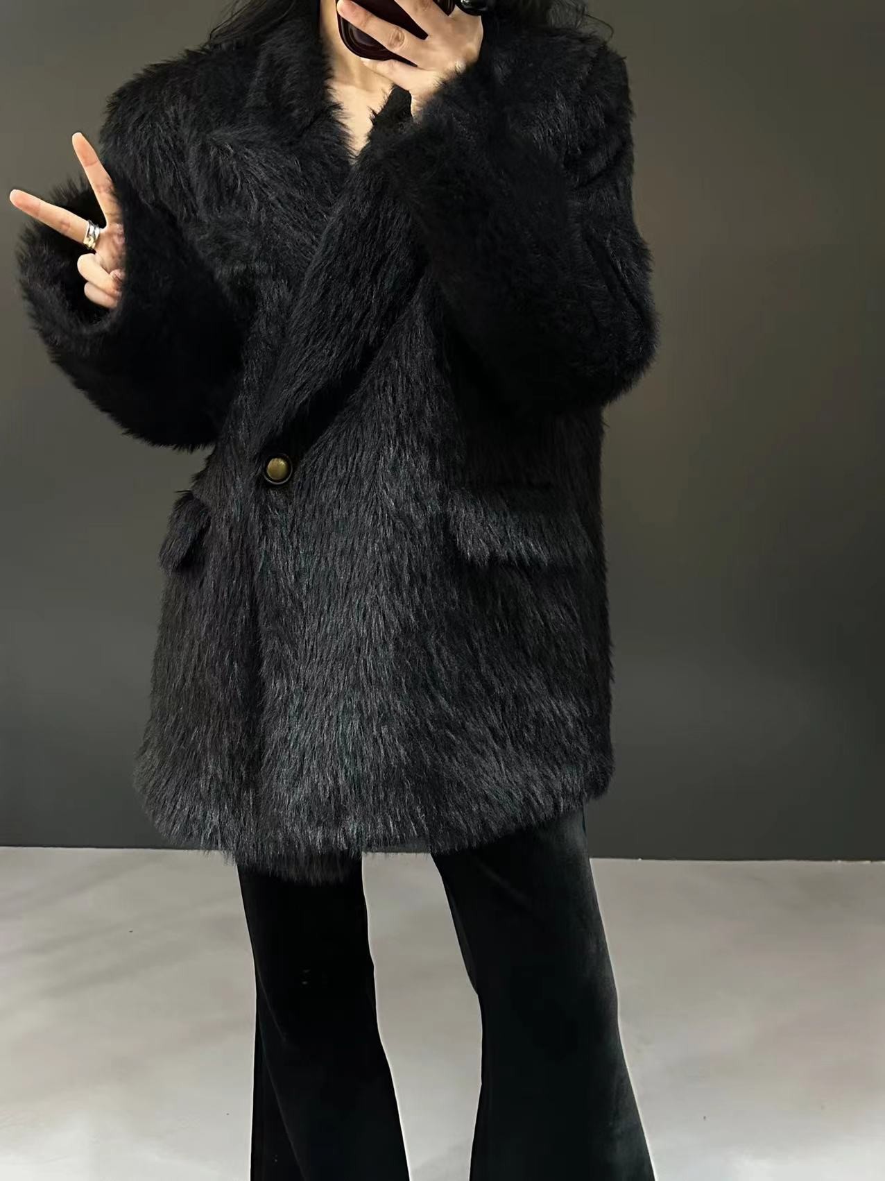 妹儿 冬季夹棉宽松毛毛西装外套