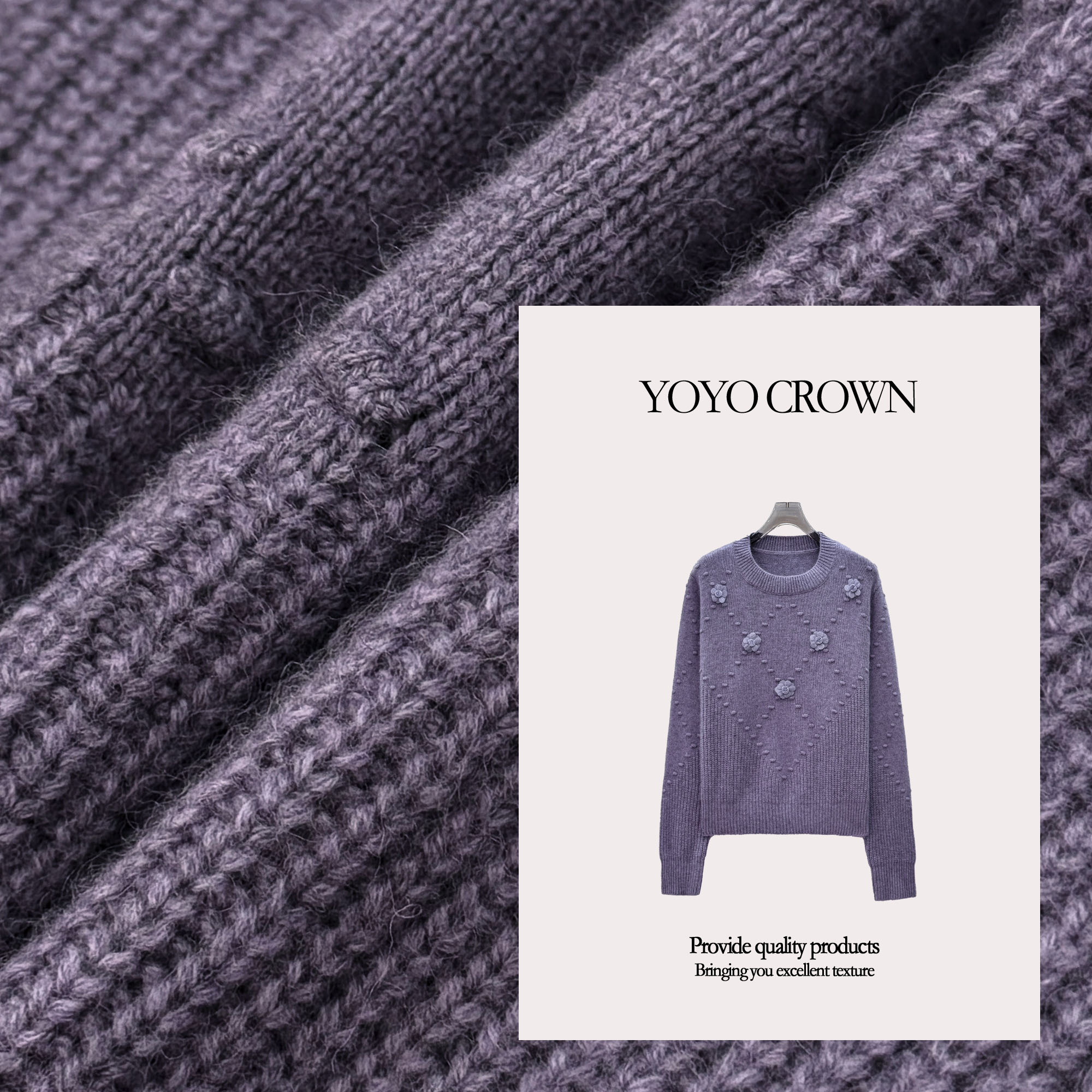 YOYOCROWN 100羊毛400克重 新款花花圆领设计羊毛衫