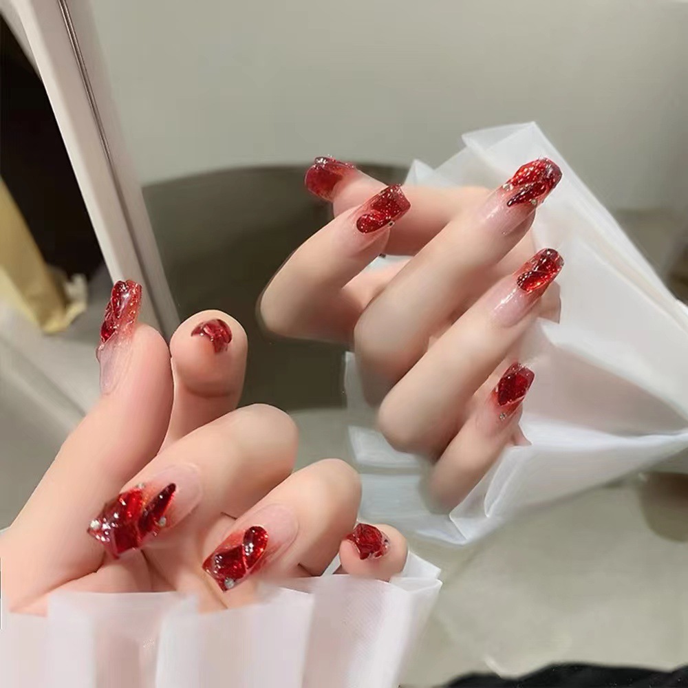 【艺禾】假指甲贴片成品穿戴新娘孕妇手工美甲冰透色欧美长甲婚甲