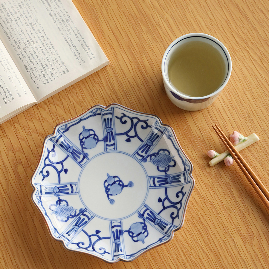 日本进口九谷烧复古手绘青花葫芦日式餐盘食器家用早餐牛排盘A149