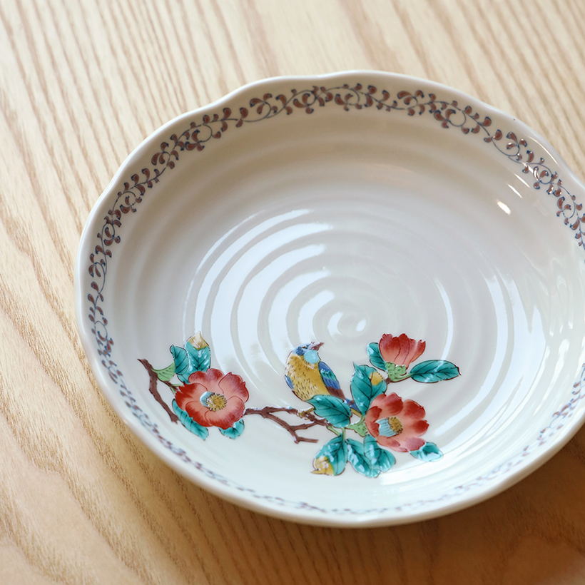 日本制九谷烧樱花雀鸟陶瓷餐具家用日料理大菜圆盘子乔迁礼物A132