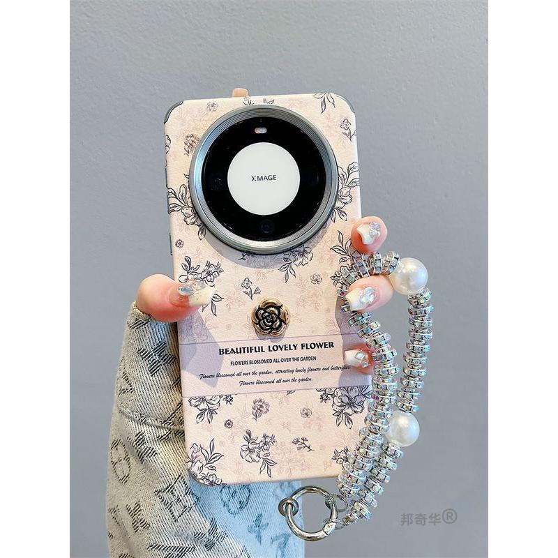 适用华为mate60pro手机壳新款秋冬皮质玫瑰花mate40pro防摔p60pro