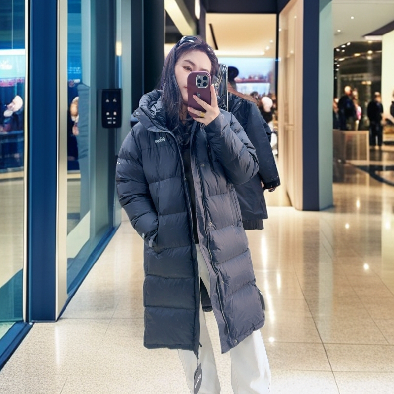 黑色长款连帽保暖男女同款户外秋冬短款羽绒服加厚中长款防风