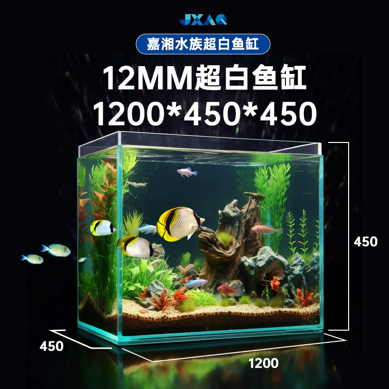 金晶五线超白鱼缸120规格适合办公室家庭养中大型鱼缸造景设计