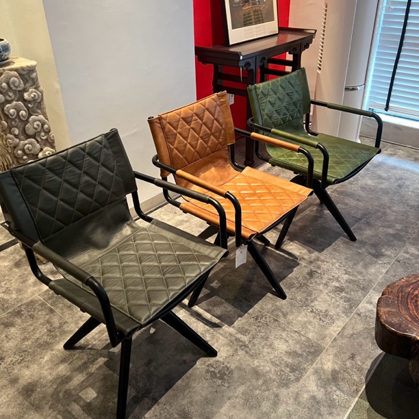 茶室设计头层牛皮真皮菱形单人转椅美式轻奢北欧家用写字学习椅