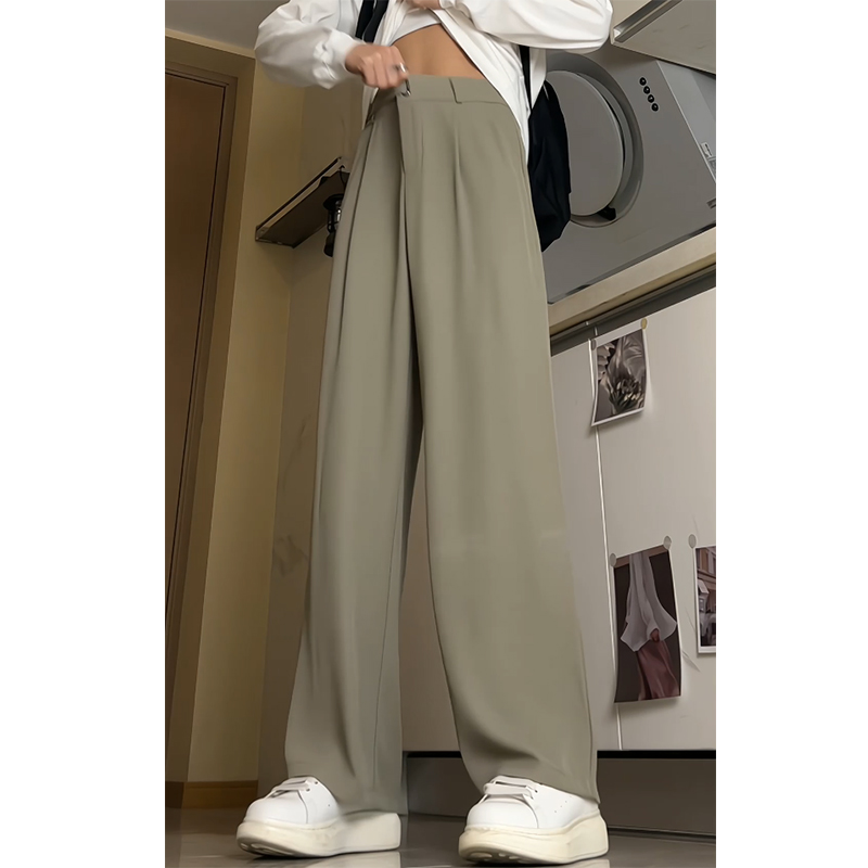 豆绿色冰丝垂感西裤男夏季薄款美式潮牌痞帅宽松直筒阔腿休闲裤子